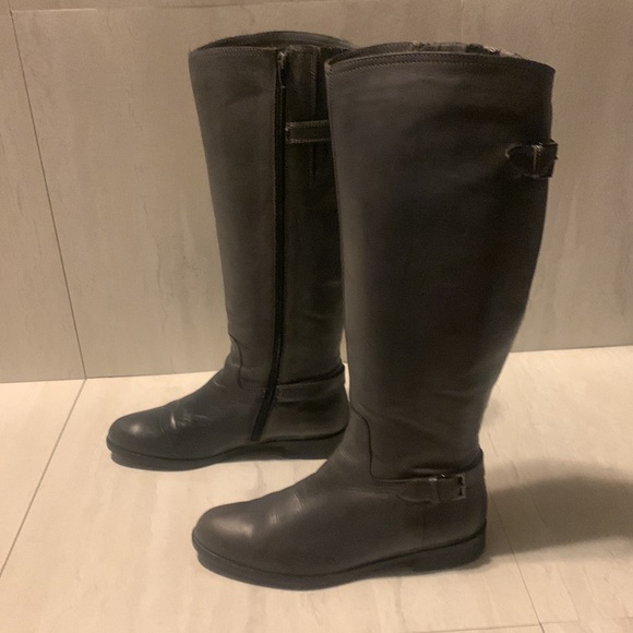 Garnet Hill Women's Dark Gray Leather Buckle Lateral Zipper Tall Boots Size 8.5 - Picture 2 of 12